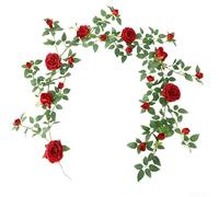 Guirnalda de vid artificial con aspecto de ratán para boda, ceremonia, jardín, camino, puerta, marco de pared, decoración para colgar en la pared, 180 cm (rojo)