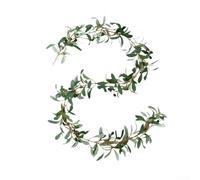Guirnalda de vid artificial de hojas de olivo de 180 cm, corona de ramas de olivo, hojas de hiedra, adorno de vegetación con frutas falsas para telón de fondo de boda, hogar, primavera, jardín, pared