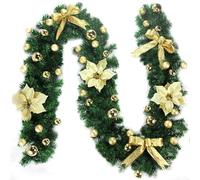 Guirnalda de vid de frutas de Navidad de 2 7 m, color rojo y dorado para decoración de flores rosas, guirnalda de plástico impermeable para uso en interiores y exteriores, adecuada para barandilla de