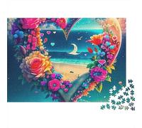 Guirnalda Floral en Forma de Corazón Puzzle de 1000 Piezas Playa Noche de Luna Puzzle para Adultos Relajante Decoración Regalo 70x50cm/1000pcs