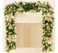 Guirnalda, Guirnaldas de 9 pies for decoración navideña, Decoradas con Flores, Bolas, vegetación Artificial for el jardín del hogar o Fiesta Bodas(Gold)