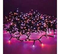 Guirnalda LED exterior 750 LEDs color morado y naranja, cable negro de 21m, ideal para decoraciones festivas y eventos al aire libre.