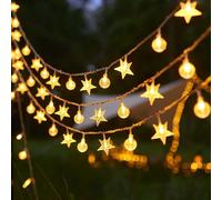 Guirnalda Luces, 6M 40LED de Cadena de Luces de cristal decorativas, Guirnalda de luces LED impermeable para exteriores con pilas, para Navidad, Fiestas, Jardín, Exterior Interior (Blanco Cálido)