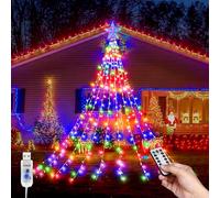 Guirnalda Luces Arbol de Navidad, USB Luces Árbol Navidad con Estrella, 9*2M 8 Modos 198 LEDs Impermeable Cascada Luces de la Cadena con Estrella para Arbol De Navidads, Bodas, Jardín Decoración