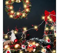 Guirnalda Luces de Perlas Cuentas de Bayas Iluminadas de Arbol Navidad 3 M 30 LED Alimentadas por Batería para Interiores Luces de Hadas para Habitacion, Fiesta, Jardín, Bodas, Compleaños (Rojo)
