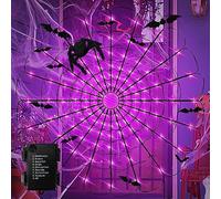 Guirnalda Luces de Telaraña Halloween Decoracion con 3 Arañas y 12 Piezas Murciélagos Pegatina, 80 LED 8 Modos Luces de Hadas 1,3 m de Diámetro Decoración Exterior para Fiestas en Casas Encantadas