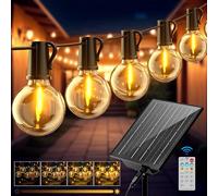 Guirnalda Luces Exterior Solar 17,1 M/56,1 FT G40 Luces Solares LED Exterior Jardin con 24+1 Bombillas, 8 Modos Impermeable, Lámparas Solares de Jardín con Control Remoto para Patio Cafe Boda Fiesta