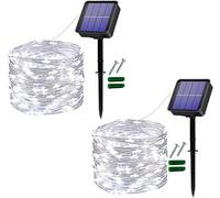 Guirnalda Luces Exterior Solar,2 Pack 120LED 12M Cadena de Luces Decorativas,IP65 Impermeable 8 Modos,Guirnaldas Luminosas para Interior,Balcón,Jardines Fiesta, Navidad (Blanco)