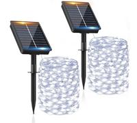 Guirnalda Luces Exterior Solar - 2x16M 160 LED Guirnaldas Luces Solares Exterior Blanco Frío IP65 Impermeable 8 Modos Luce Solares LED Exterio Interior Jardin Terraza Bodas Fiestas Festivales