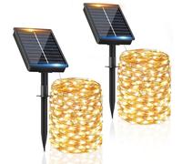 Guirnalda Luces Exterior Solar - 2x16M 160 LED Guirnaldas Luces Solares Exterior IP65 Impermeable Blanco Cálido 8 Modos Luce Solares LED Interior para Jardin Terraza Bodas Fiestas Festivales