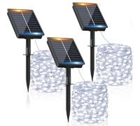 Guirnalda Luces Exterior Solar - 3 x 12M 120 LED Guirnaldas Luces Solares Exterior Blanco Frío IP65 Impermeable 8 Modos Luces Solares LED Exterior Interior Jardin Terraza Bodas Fiestas Festivales