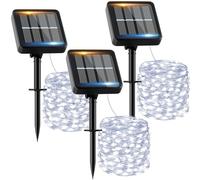 Guirnalda Luces Exterior Solar - 3 x 12M 120 LED Guirnaldas Luces Solares Exterior Blanco Frío IP65 Impermeable 8 Modos Luces Solares LED Exterior Interior Jardin Terraza Bodas Fiestas Festivales