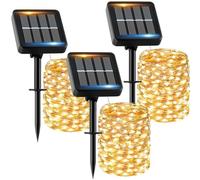 Guirnalda Luces Exterior Solar - 3 x 16M 160 LED Guirnaldas Luces Solares Exterior IP65 Impermeable Blanco Cálido 8 Modos Luces Solares LED Exterior Interior Jardin Terraza Bodas Fiestas Festivales