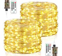 Guirnalda Luces Interior con Enchufe, 2 Piezas 23M 200 Led Luces de Hadas con Temporizador, Impermeable Luces de Navidad para Interior Exteriores Arbol de Navidad, Fiestas, Bodas, Blanco Cálido