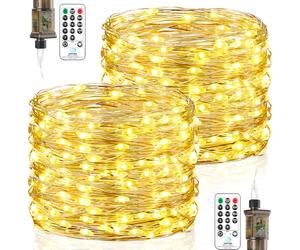 Guirnalda Luces Interior con Enchufe, 2 Piezas 23M 200 Led Luces de Hadas con Temporizador, Impermeable Luces de Navidad para Interior Exteriores Arbol de Navidad, Fiestas, Bodas, Blanco Cálido