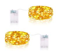 Guirnalda Luces LED, 2M 20LEDs Guirnalda Luces Pilas con Temporizador Mini Alambre de Cobre Cadena de Luces IP65 para Decoración Interior Exterior Bodas Fiesta Navidad (2 Piezas, Blanco Cálido)