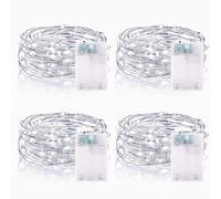 Guirnalda Luces LED, 2M 20LEDs Guirnalda Luces Pilas con Temporizador Mini Alambre de Cobre Cadena de Luces IP65 para Decoración Interior Exterior Bodas Fiesta Navidad (4 Piezas, Blanco Frío)