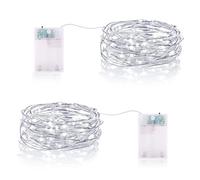 Guirnalda Luces LED, 2M 20LEDs Guirnalda Luces Pilas con Temporizador Mini Alambre de Cobre Cadena de Luces IP65 para Decoración Interior Exterior Bodas Fiesta Navidad (2 Piezas, Blanco Frío)