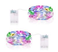 Guirnalda Luces LED, 2M 20LEDs Guirnalda Luces Pilas con Temporizador Mini Alambre de Cobre Cadena de Luces IP65 para Decoración Interior Exterior Bodas Fiesta Navidad (2 Piezas, Vistoso)