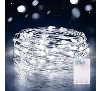 Guirnalda Luces LED, 2M 20LEDs Guirnalda Luces Pilas con Temporizador Mini Alambre de Cobre Cadena de Luces IP65 para Decoración Interior Exterior Bodas Fiesta Navidad (1 Piezas, Blanco Frío)