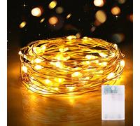Guirnalda Luces LED, 2M 20LEDs Guirnalda Luces Pilas con Temporizador Mini Alambre de Cobre Cadena de Luces IP65 para Decoración Interior Exterior Bodas Fiesta Navidad (1 Piezas, Blanco Cálido)