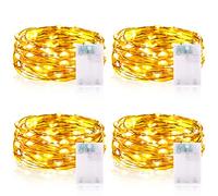Guirnalda Luces LED, 2M 20LEDs Guirnalda Luces Pilas con Temporizador Mini Alambre de Cobre Cadena de Luces IP65 para Decoración Interior Exterior Bodas Fiesta Navidad (4 Piezas, Blanco Cálido)