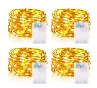 Guirnalda Luces LED, 5M 50 Luces Led con Temporizador Pilas IP65 Impermeable Mini Alambre de Cobre Cadena de Luces para Decoración Interior Exterior, Bodas, Fiesta de Navidad (4 Piezas, Blanco Cálido)