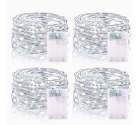 Guirnalda Luces LED, 5M 50 Luces Led con Temporizador Pilas IP65 Impermeable Mini Alambre de Cobre Cadena de Luces para Decoración Interior, Exterior, Bodas, Fiesta de Navidad (4 Piezas, Blanco Frío)