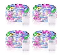 Guirnalda Luces LED, 5M 50 Luces Led con Temporizador Pilas IP65 Impermeable Mini Alambre de Cobre Cadena de Luces para Decoración Interior, Exterior, Bodas, Fiesta de Navidad (4 Piezas, Multicolor)