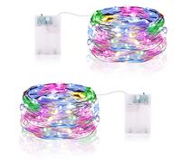 Guirnalda Luces LED, 5M 50 Luces Led con Temporizador Pilas IP65 Impermeable Mini Alambre de Cobre Cadena de Luces para Decoración Interior, Exterior, Bodas, Fiesta de Navidad (2 Piezas, Multicolor)