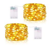 Guirnalda Luces Pilas, 5M 50 LED Luces con Temporizador IP65 Impermeable Mini Alambre de Cobre Cadena de Luces para Decoración Navidad, Halloween, Interior, Exterior, Bodas(2 Piezas, Blanco Cálido)