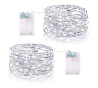 Guirnalda Luces Pilas, 5M 50 LED Luces con Temporizador IP65 Impermeable Mini Alambre de Cobre Cadena de Luces para Decoración Navidad, Halloween, Interior, Exterior, Bodas(2 Piezas, Blanco Frío)