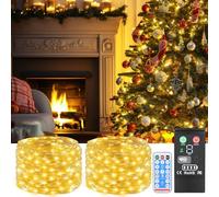 Guirnalda Luces, Tira LED 2 piezas 20M 200 Luces Blanco Cálido, Recargable Batería 3600mAh con Pantalla LCD, USB-C, IP44 Impermeable, 8 Modos, Temporizador, Mando, luz LED Flexible Interior/Exterior