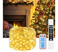 Guirnalda Luces, Tira LED 20M 200 Luces Blanco Cálido, Recargable Batería 1800mAh con Pantalla LCD, USB-C, IP44 Impermeable, 8 Modos, Temporizador, Mando, luz LED Flexible Interior/Exterior
