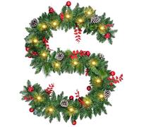 Guirnalda Navidad 2.7M / 9FT, Guirnalda Navidad con Luces y 220 Puntas de Ramas, con 30 LED Luces y Temporizador, Grinalda Natal para Escaleras,Chimenea,Puerta, Decoración Navidads Exterior/Interior