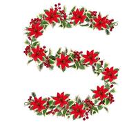 Guirnalda Navidad Bayas Rojas, 172cm Guirnalda de Bayas Artificiales con Hojas de Acebo, Decoración para Árbol de Navidad, Interior Exterior, Invierno, Escalera, Chimeneas, Flor roja