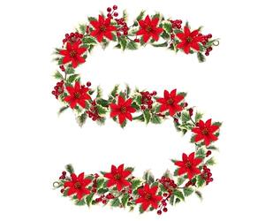 Guirnalda Navidad Bayas Rojas, 172cm Guirnalda de Bayas Artificiales con Hojas de Acebo, Decoración para Árbol de Navidad, Interior Exterior, Invierno, Escalera, Chimeneas, Flor roja