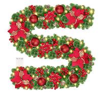 Guirnalda Navideña, 30 LED Guirnaldas de Navideñas con Luces, 2.7 M/9ft Guirnalda Artificial con Pilas con Flores, Adornos, para Puerta de Entrada/Chimenea/escaleras/árbol de Navidad