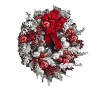 Guirnalda navideña de flores flocadas, adornos navideños for colgar en la puerta, coronas navideñas, adorno de ratán al revés for el árbol.(A3 45cm)