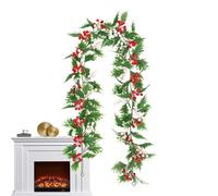 Guirnalda navideña para Chimenea, Hojas realistas, 175 centímetros, decoración de Vid con Bayas Rojas, para casa, terraza al Aire Libre, jardín, Patio, de Invierno, día de Acción de Gracias