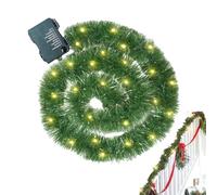 Guirnalda Navideña Preiluminada - 5m Fleurs Et Baies Rouges, Couronne Sapin Noël Pour Décoration, Guirnalda con Luces Led | Decoraciones De Fiesta con Vegetación Artificial para Chimenea