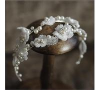 Guirnalda nupcial Corona de corona de flores, Diadema Flor blanca Diademas de perlas Elegante tocado de novia Corona con cuentas Flor de ciruelo Diadema Accesorios for el cabello de boda