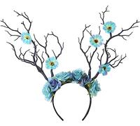 Guirnalda nupcial Corona de flores Corona, Corona de flores Corona de pelo Astas de ciervo Diademas Tocado de reno Tocados florales Accesorios for fotos de bodas de vacaciones (Color : White)(Blue)