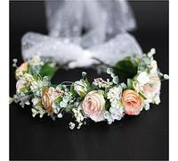 Guirnalda nupcial Corona de flores Corona, Guirnalda romántica Corona de flores de rosas Velo Diadema de ratán Novia Corona de cabeza de boda Foto Cumpleaños Niñas coreanas Accesorios for el cabello