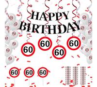 Guirnalda para 60 Cumpleaños, Kit de Decoración para 60 Cumpleaños para Hombres y Mujeres, con Globos, Serpentinas, Banderines y Velas - Decoración para Fiesta de 60 Cumpleaños para Hombres y Mujeres