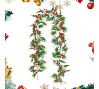 Guirnalda para decoración de Navidad - 175 cm de hoja de vid artificial, para casa, puerta, chimenea, salón, exterior, jardín, patio, pared, fiesta de invierno