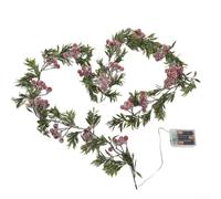 Guirnalda preiluminada con bayas rojas, hojas de acebo verdes y luces LED para decoración festiva de interiores y exteriores en manto y escaleras (1 unidad)