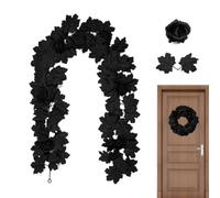 Guirnalda Rosas Negras 1,75 m Corona Decorativa Hojas de Arce Realistas