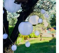 Guirnalda Solar Farolillos Redondos Chinos - 3 m - 16 LED Blanco Puro - 16 Destellos Blancos - Animada 2 Funciones - Cable Plata Transparente - Uso Exterior - Barbilla Iluminación