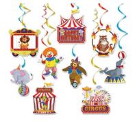Guirnaldas de carnaval de 9 piezas, decoraciones colgantes de circo, serpentinas de papel de aluminio con animales de circo, decoración de carnaval para carnaval, circo y fiesta de cumpleaños
